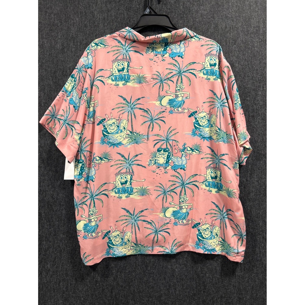 Nickelodeon Spongebob Squarepants Pink Tropical Island Rayon Shirt 3XL Hawaiian - Picture 2 of 8